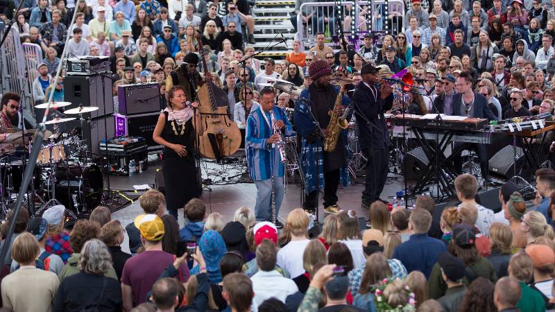 A jazz band perform at the Flow Festival in Helsinki