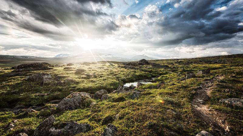 Landscape-of-Lapland-green-pastures-with-sun-reflecting-used-in-Bollywood-films