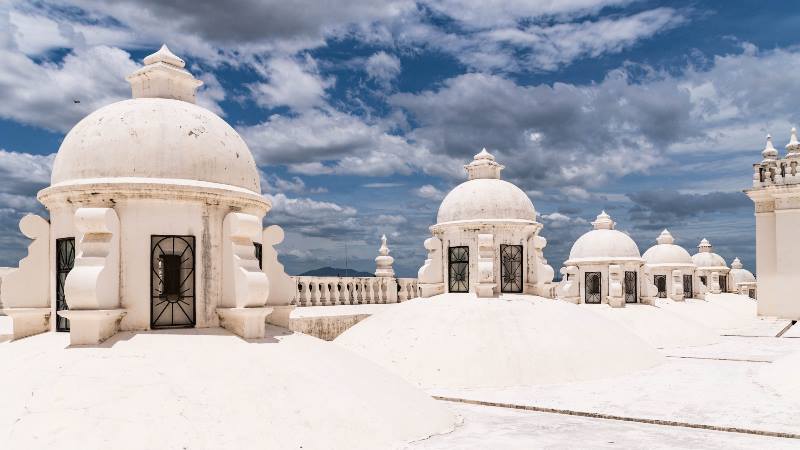 White-towers-of-Leon-Cathedral-in-Nicaragua-Central-America 