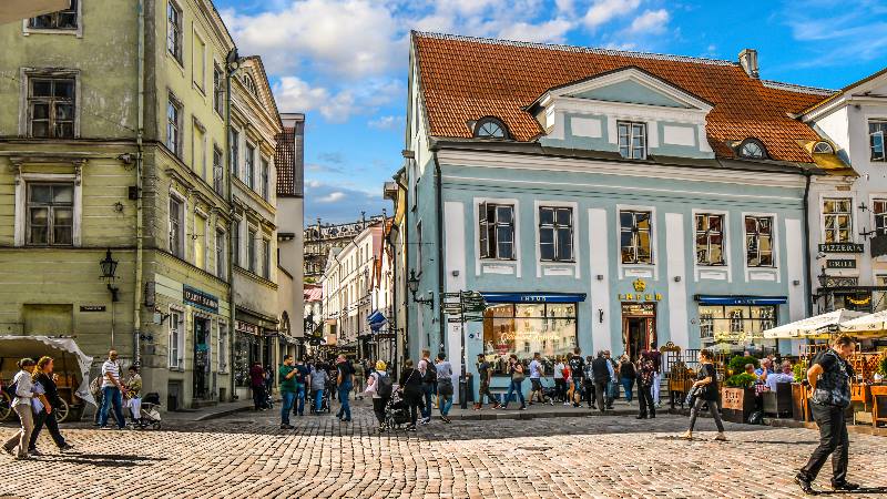 People walking along the street in Tallinn old town