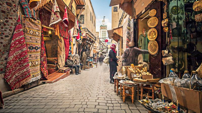 Stores-in-the-medina-streets-of-Fez-Morocco-isango-2020