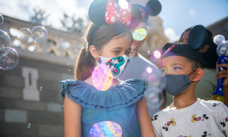 Children wearing face masks at Disneyland Paris