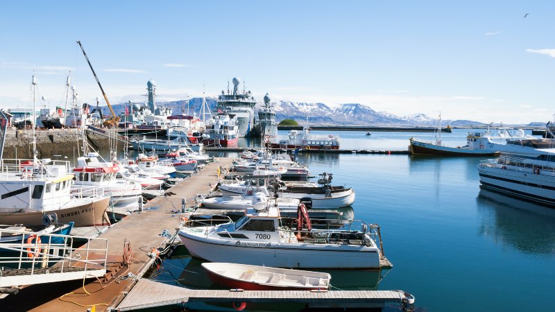 View of the boats in the Old Harbour of Reykjavik