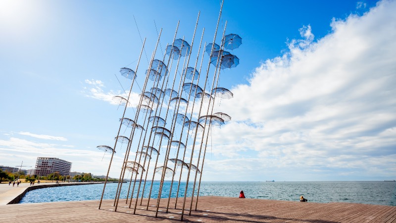 Thessaloniki umbrellas on the shore