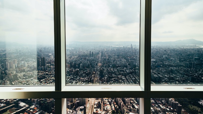 View looking out of the Taipei 101 building.