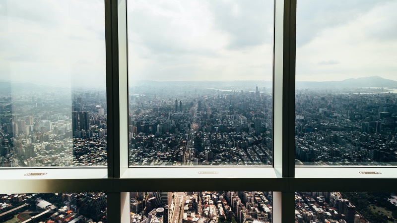 View looking out of the Taipei 101 building. 